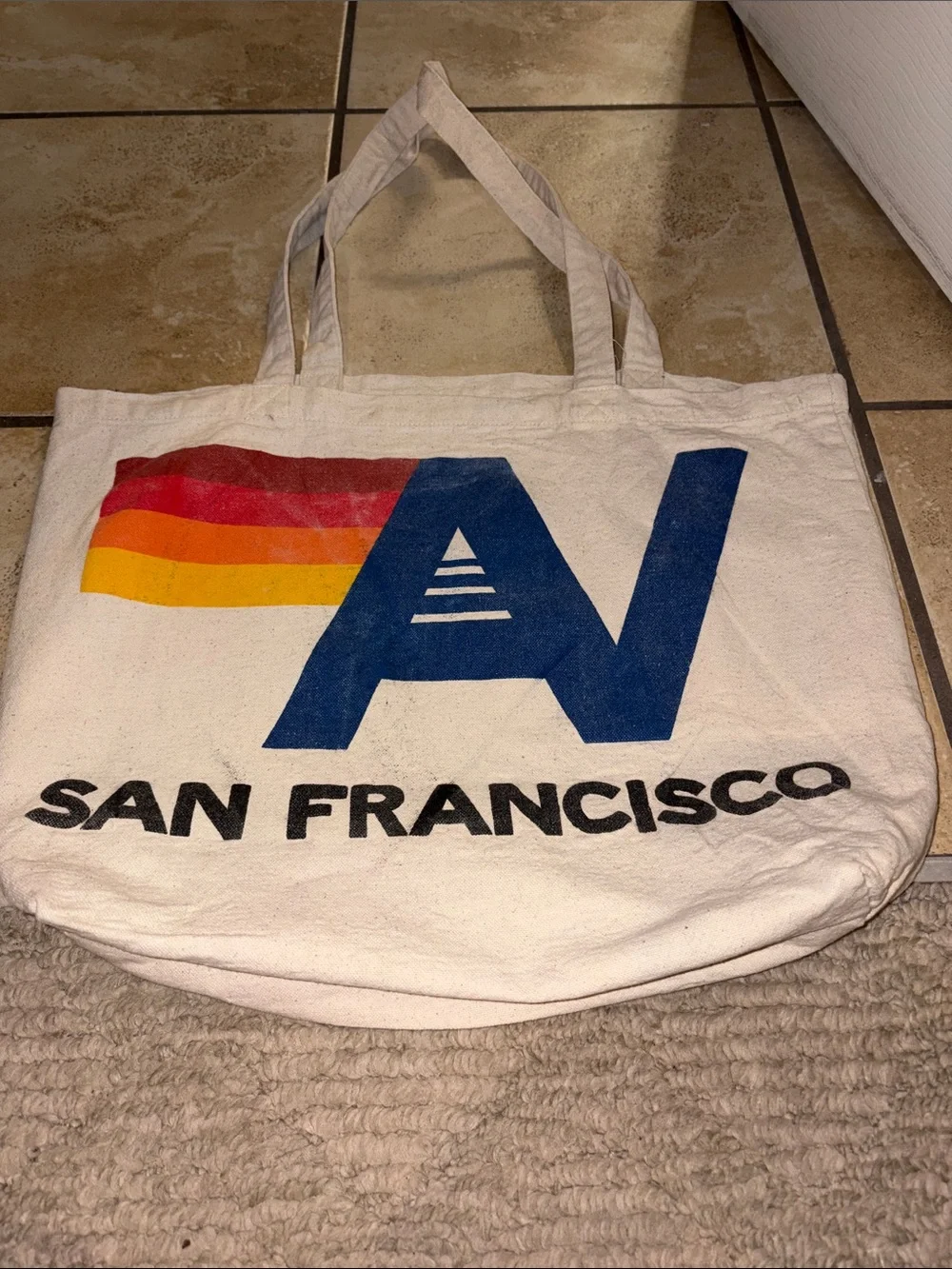 Aviator Nation San Francisco Canvas Tote Bag with Retro Stripe Accent